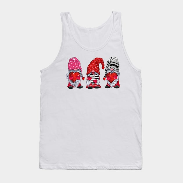 Three Gnomes Holding Hearts Valentine's Day Shirt Tank Top by Rozel Clothing